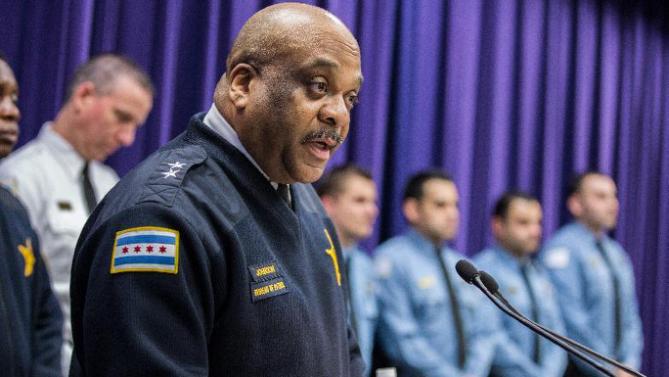 In this March 23, 2016 photo, Chicago Police Department Chief of Patrol Eddie Johnson speaks during a news conference at the Public Safety Headquarters in Chicago. Alderman Anthony Beale said the mayor's office called him Saturday, March 26, 2016, to inform him that Mayor Rahm Emanuel has selected Johnson as interim police superintendent. (Zbigniew Bzdak/Chicago Tribune via AP) MANDATORY CREDIT CHICAGO TRIBUNE; CHICAGO SUN-TIMES OUT; DAILY HERALD OUT; NORTHWEST HERALD OUT; THE HERALD-NEWS OUT; DAILY CHRONICLE OUT; THE TIMES OF NORTHWEST INDIANA OUT; TV OUT; MAGS OUT; NO SALES