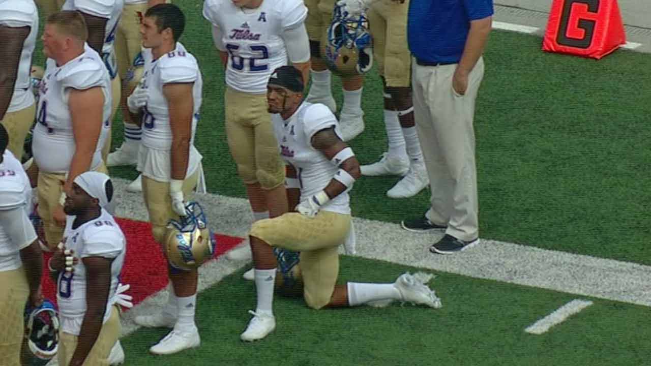 University of Tulsa Football Player Kneels During National Anthem Law Officer