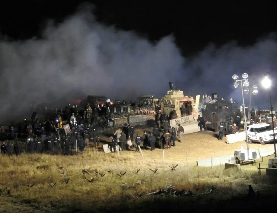 Protesters clash with law enforcement Nov. 20, 2016 over the Dakota Access Pipeline near Bismarck, North Dakota; Morton County Sheriff's Office.