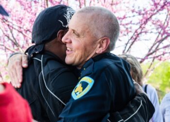 Former Madison Police Chief Mike Koval (right) and a retired Madison officer (left)