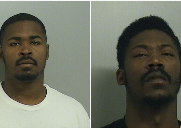 Tyjuan and Lajuan Tomlin, left to right, are seen in Saturday, May 7, 2022, booking photos from Tulsa County Jail.