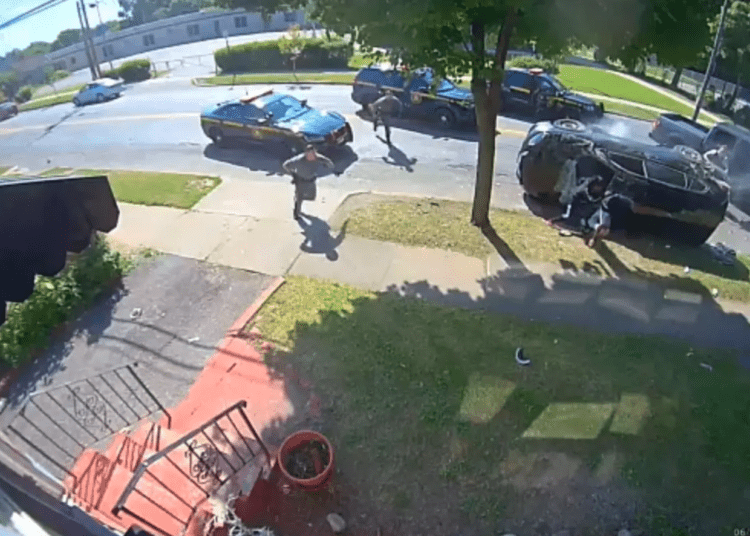 SUV flips twice