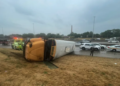 school bus overturns